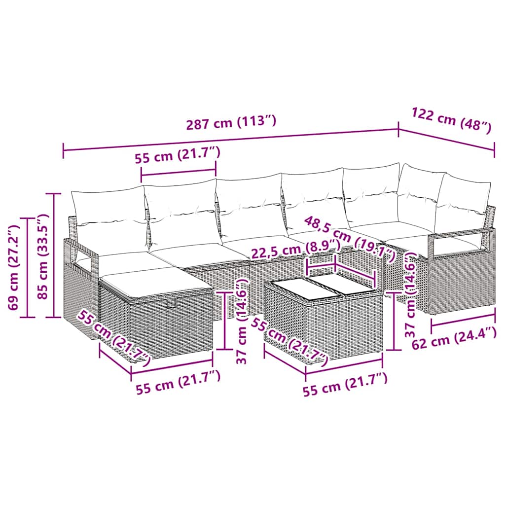 Sofa Set mit Kissen mit Speicher 8 pcs Grau Poly-Rattan