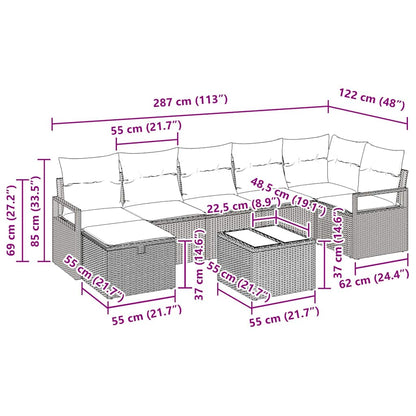 Sofa Set mit Kissen mit Speicher 8 pcs Grau Poly-Rattan