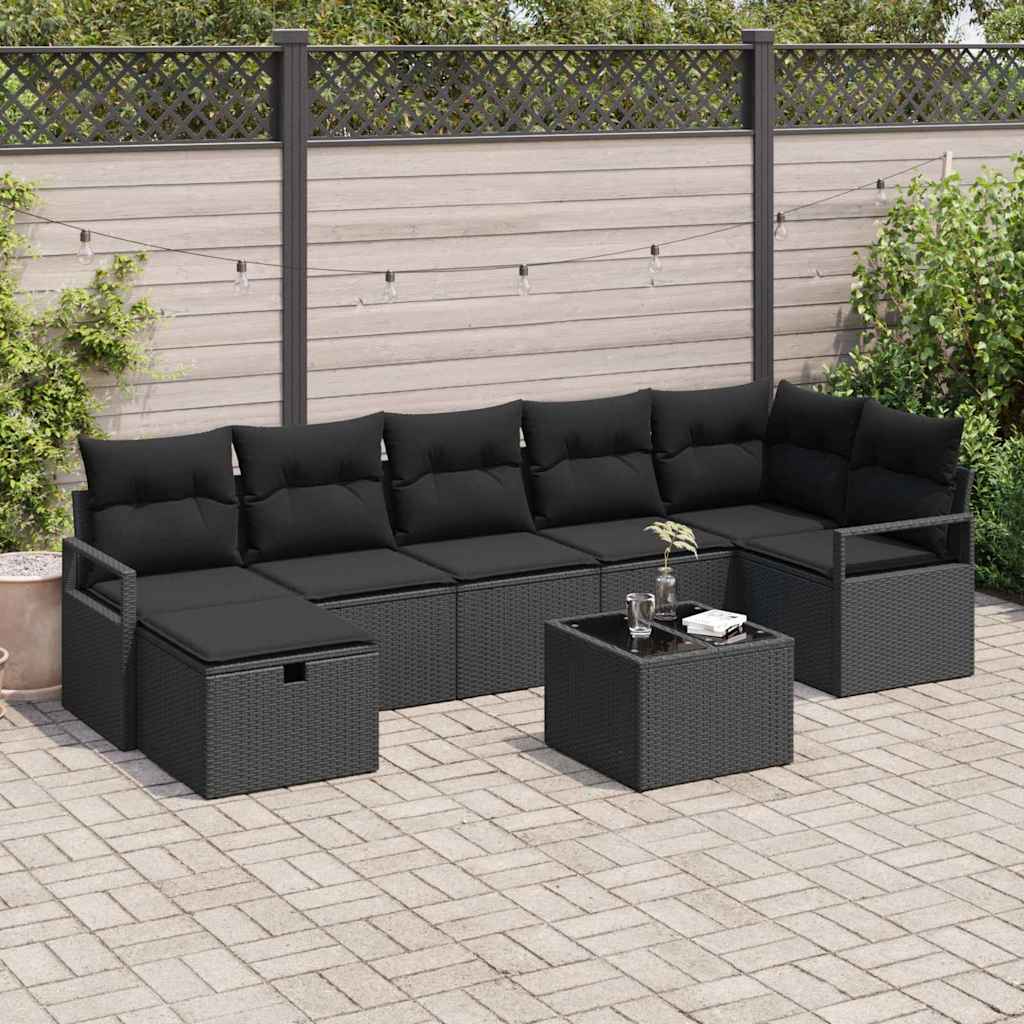 Sofa Set 8 stk. 7-Sitzanzahl Schwarz Poly-Rattan