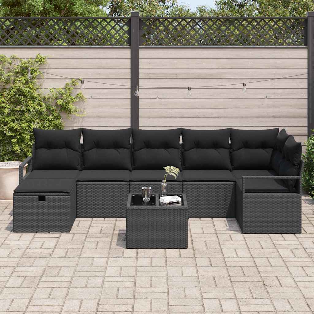 Sofa Set 8 stk. 7-Sitzanzahl Schwarz Poly-Rattan