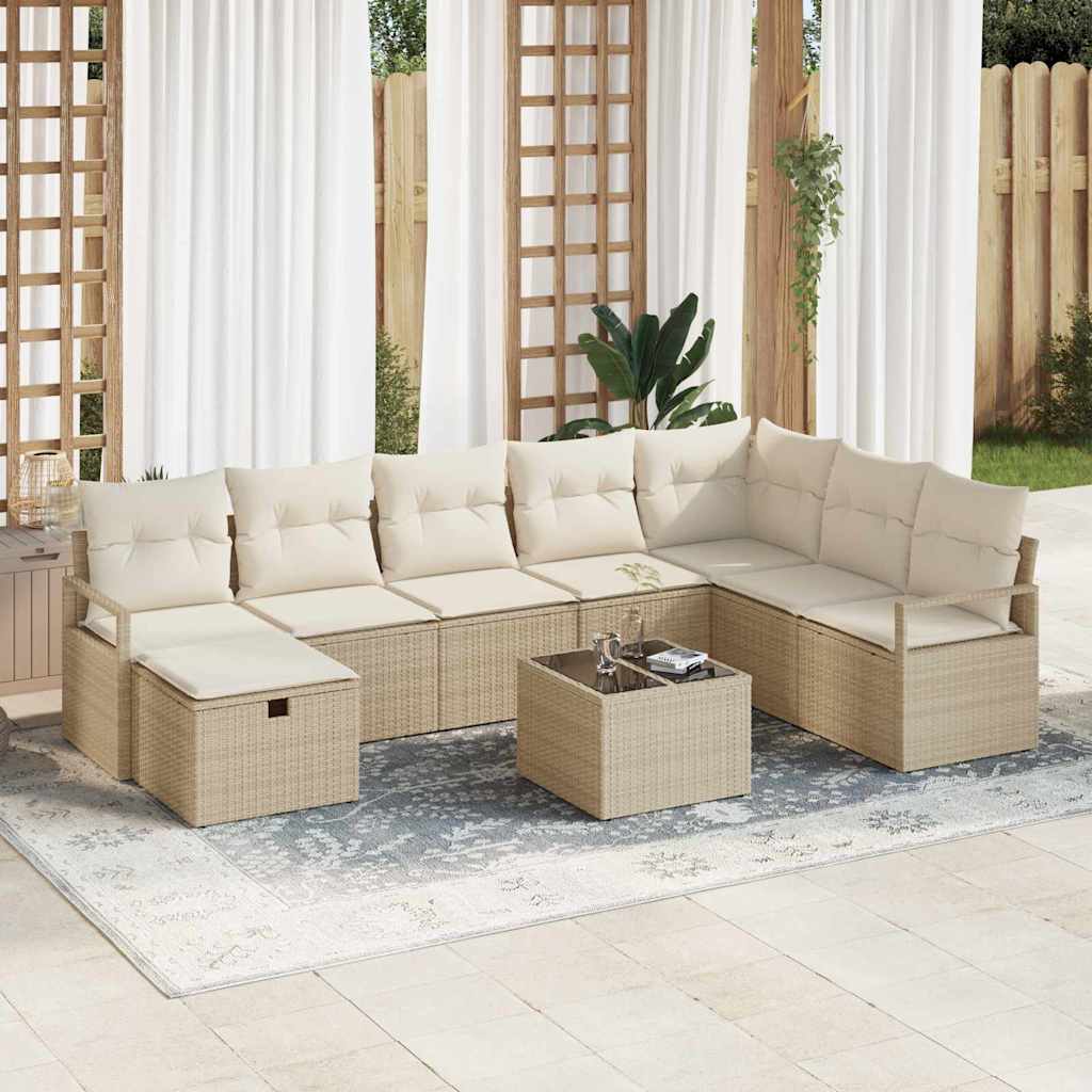 Sofa Set mit Kissen 9 pcs Beige und Creme Poly-Rattan