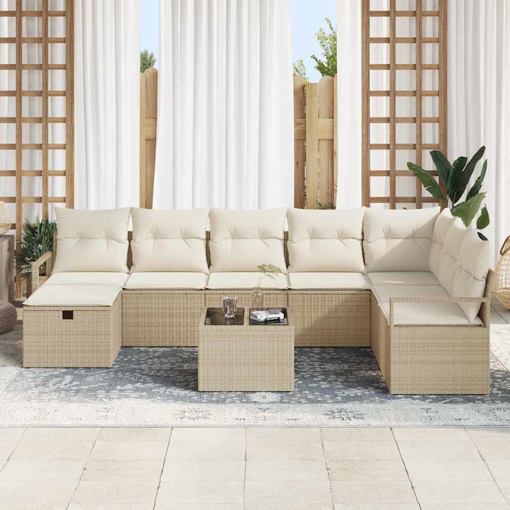 Sofa Set mit Kissen 9 pcs Beige und Creme Poly-Rattan