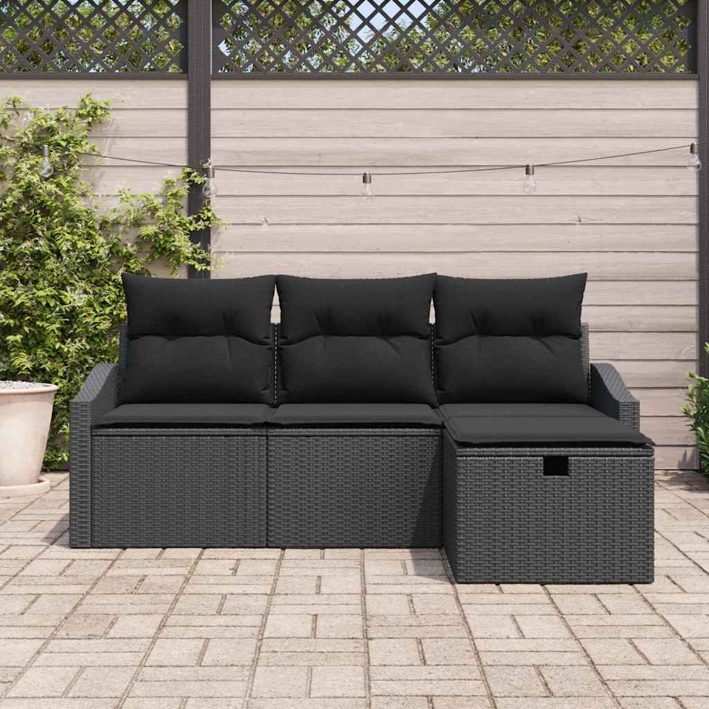 Sofa Set 4 stk. Schwarz Poly-Rattan