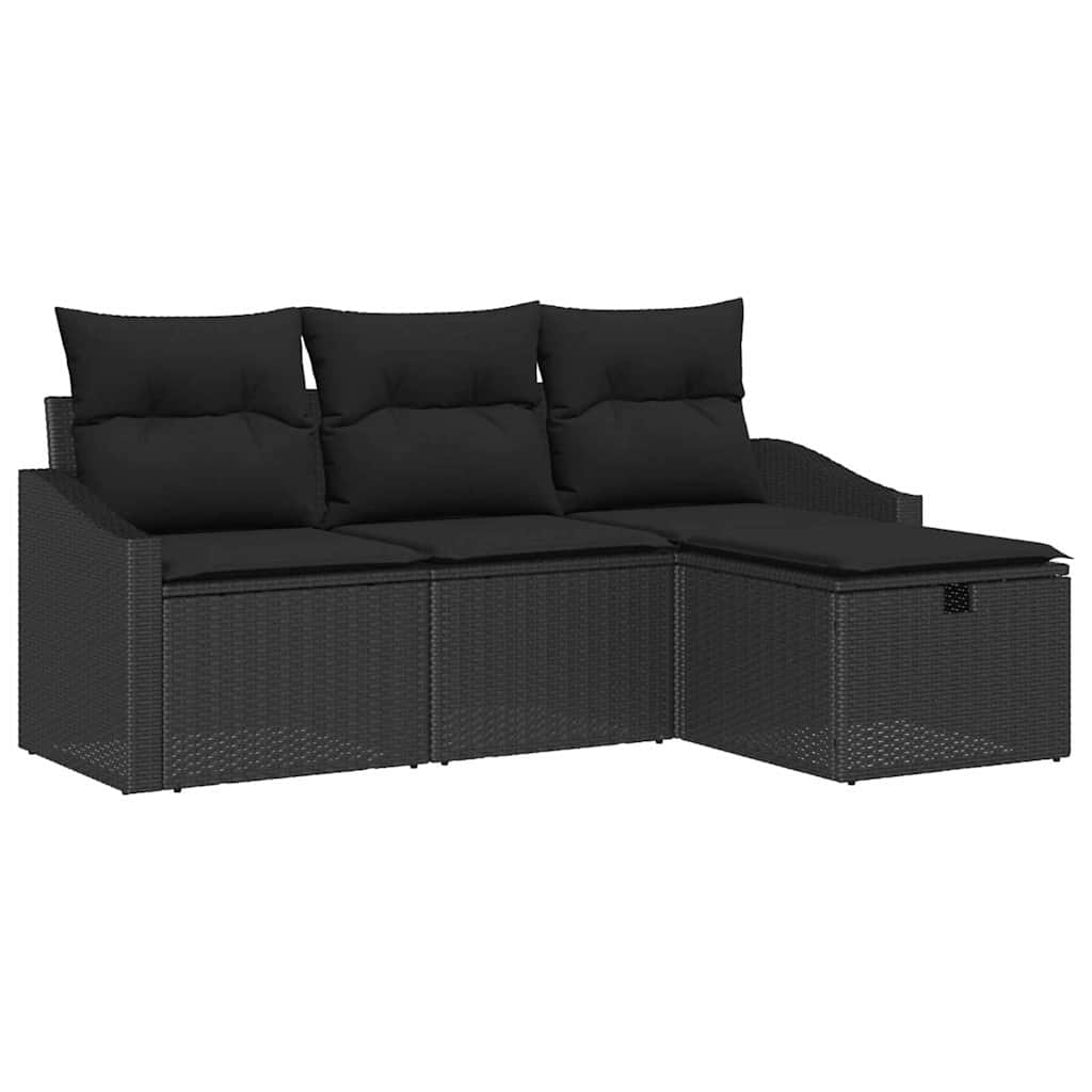 Sofa Set 4 stk. Schwarz Poly-Rattan