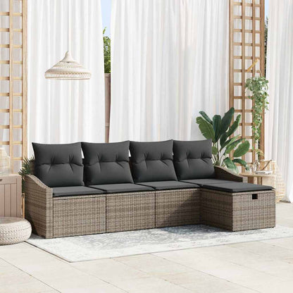 Sofa Set 5 stk. Grau Poly-Rattan