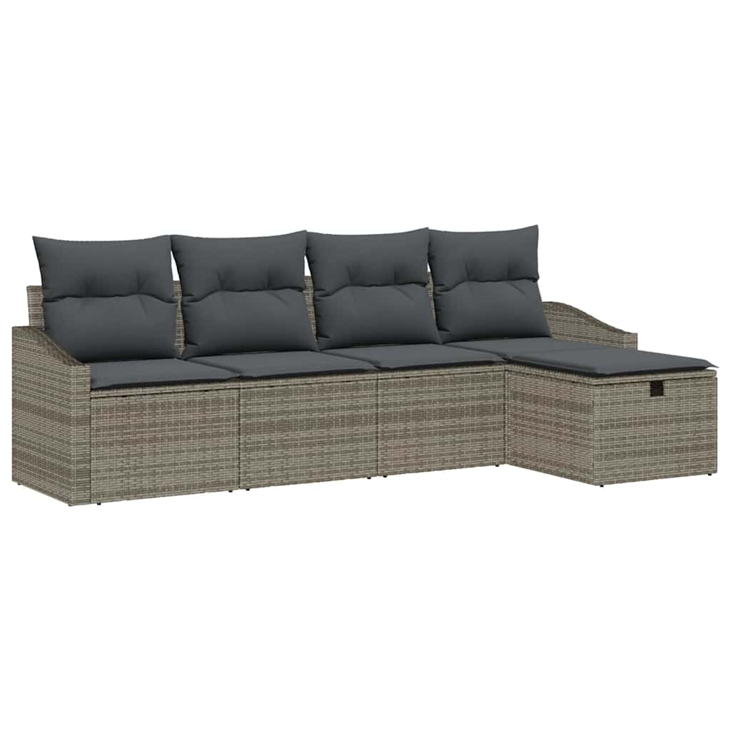 Sofa Set 5 stk. Grau Poly-Rattan