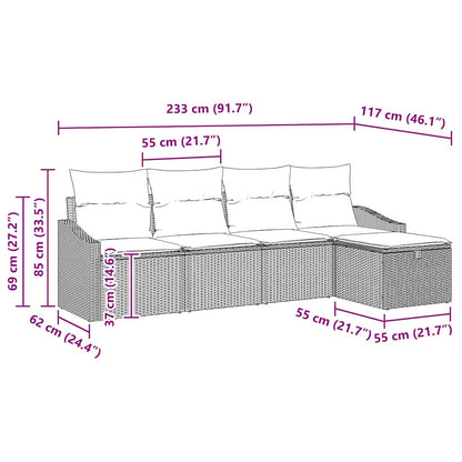 Sofa Set 5 stk. Grau Poly-Rattan