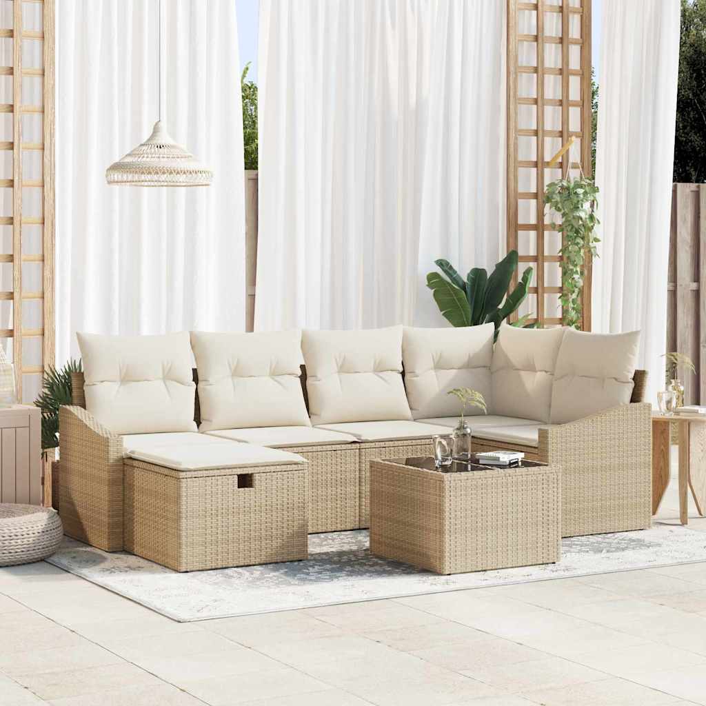Sofa Set 7 stk. Beige und Creme Poly-Rattan