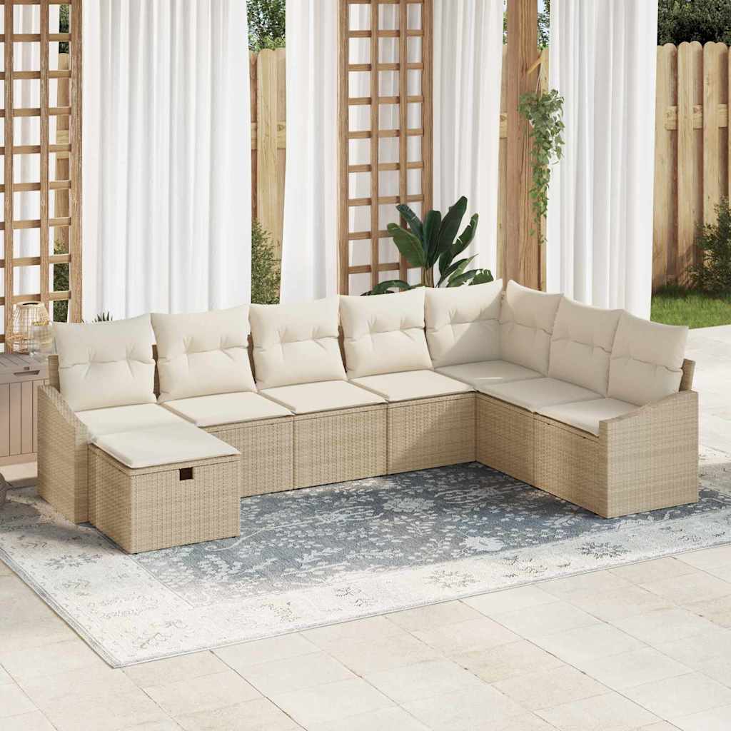 Gartensofa-set mit Kissen mit Speicher 8 pcs Poly-Rattan