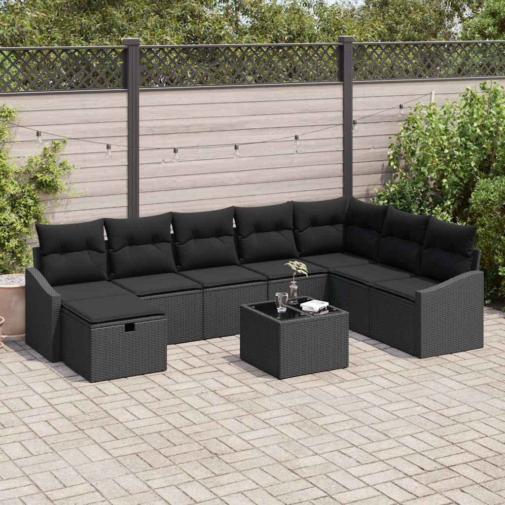 Gartensofa-set 9 stk. Poly-Rattan
