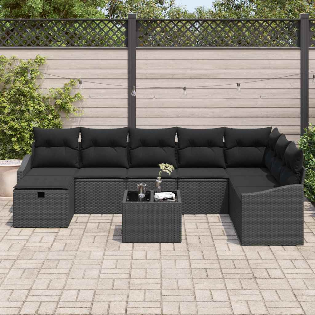 Gartensofa-set 9 stk. Poly-Rattan