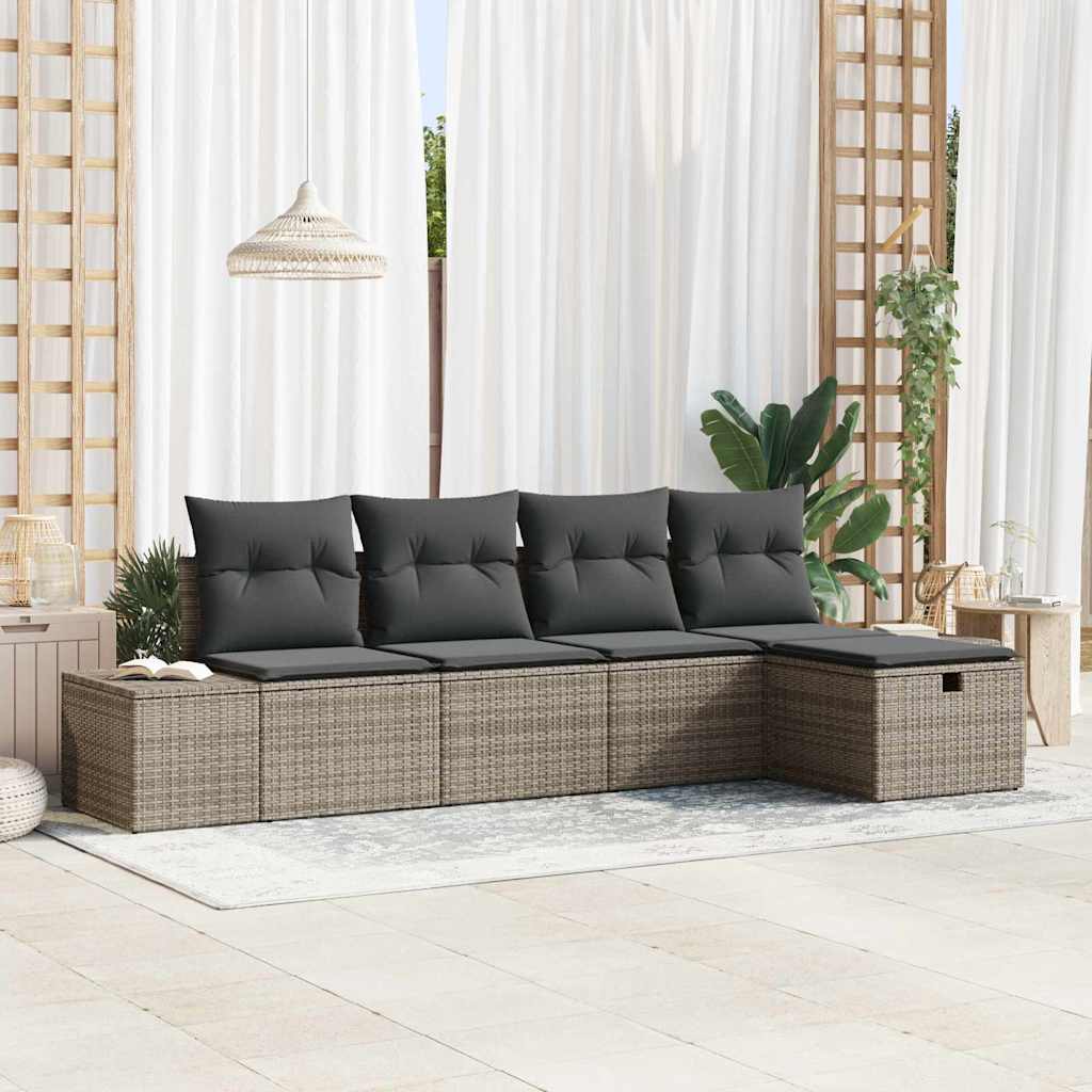 Gartensofa-set mit Kissen 5 pcs Grau Poly-Rattan