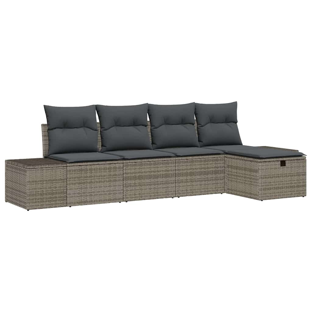Gartensofa-set mit Kissen 5 pcs Grau Poly-Rattan