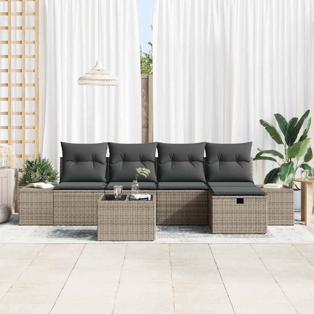 Gartensofa-set mit Kissen 6 pcs Grau Poly-Rattan