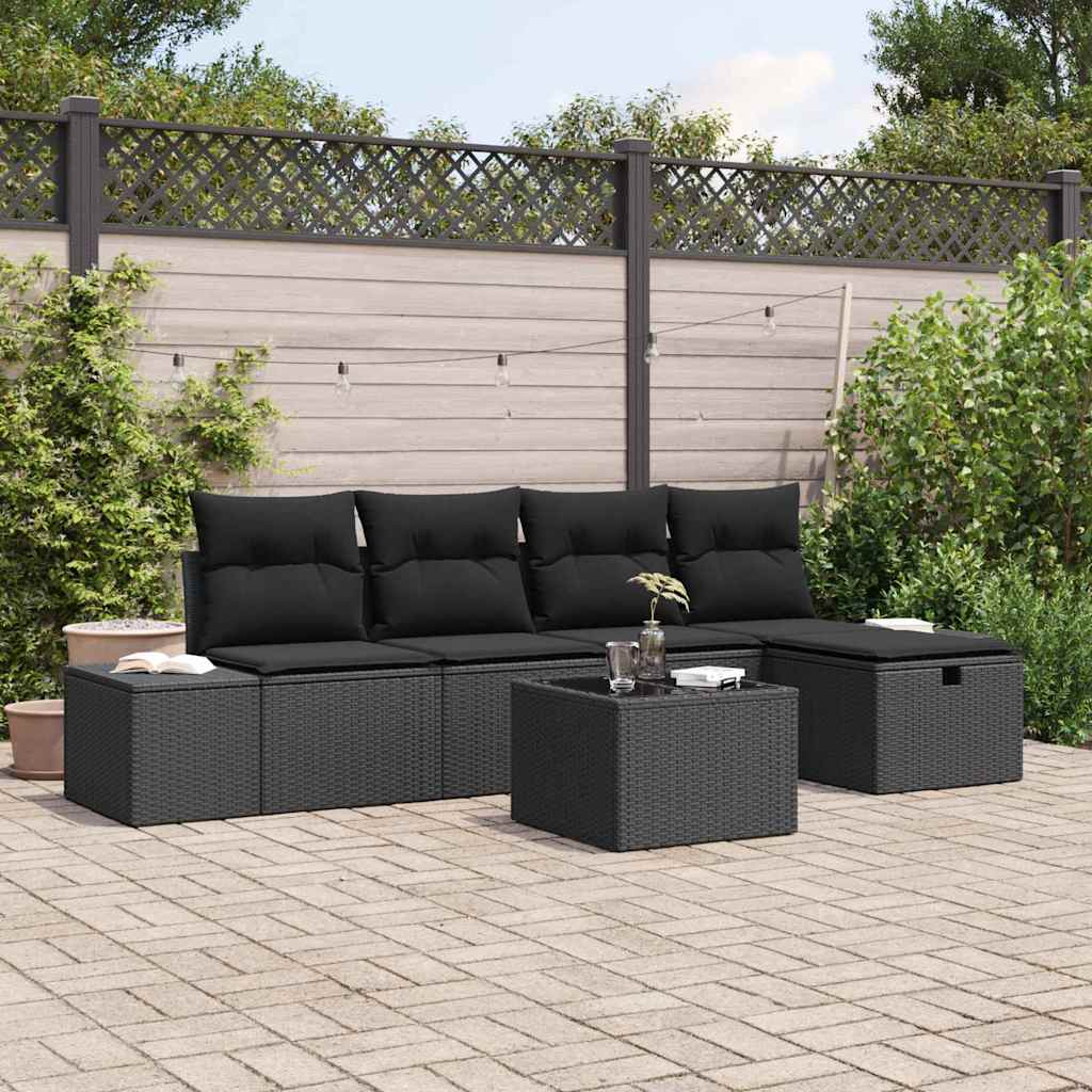 Gartensofa-set 6 stk. Schwarz Poly-Rattan