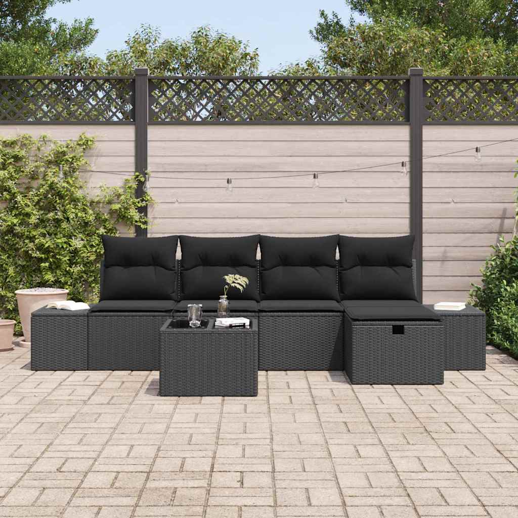 Gartensofa-set 6 stk. Schwarz Poly-Rattan