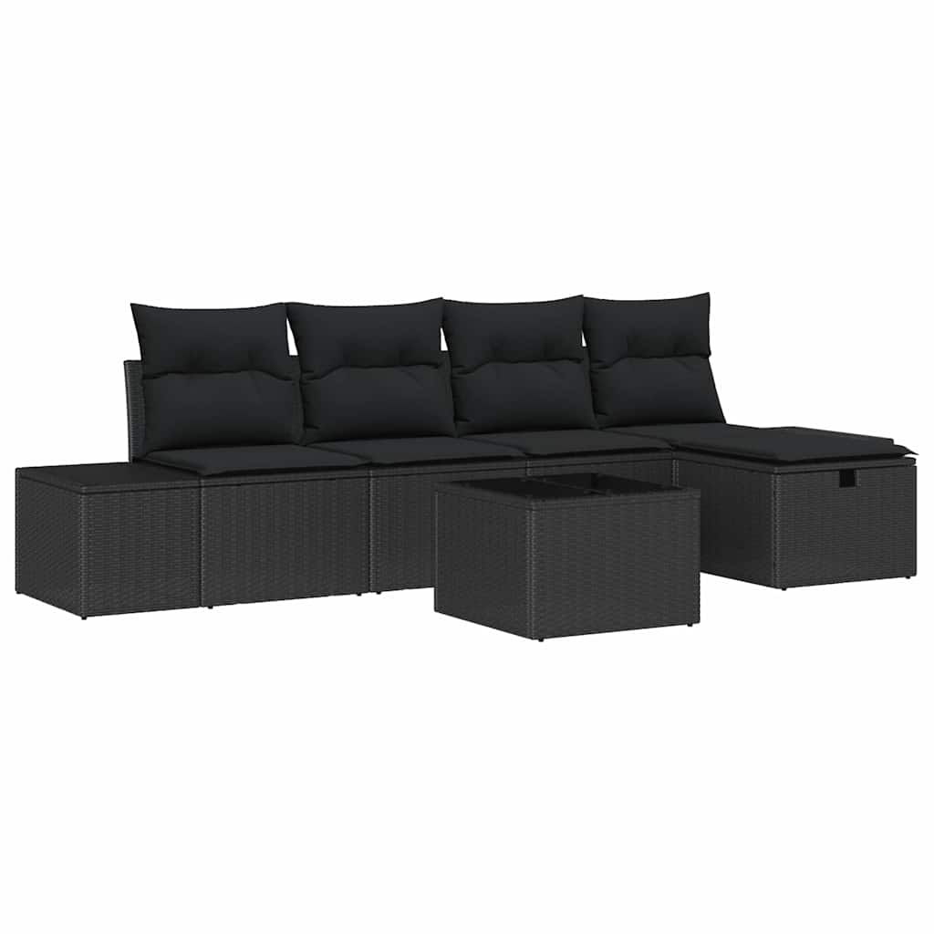 Gartensofa-set 6 stk. Schwarz Poly-Rattan