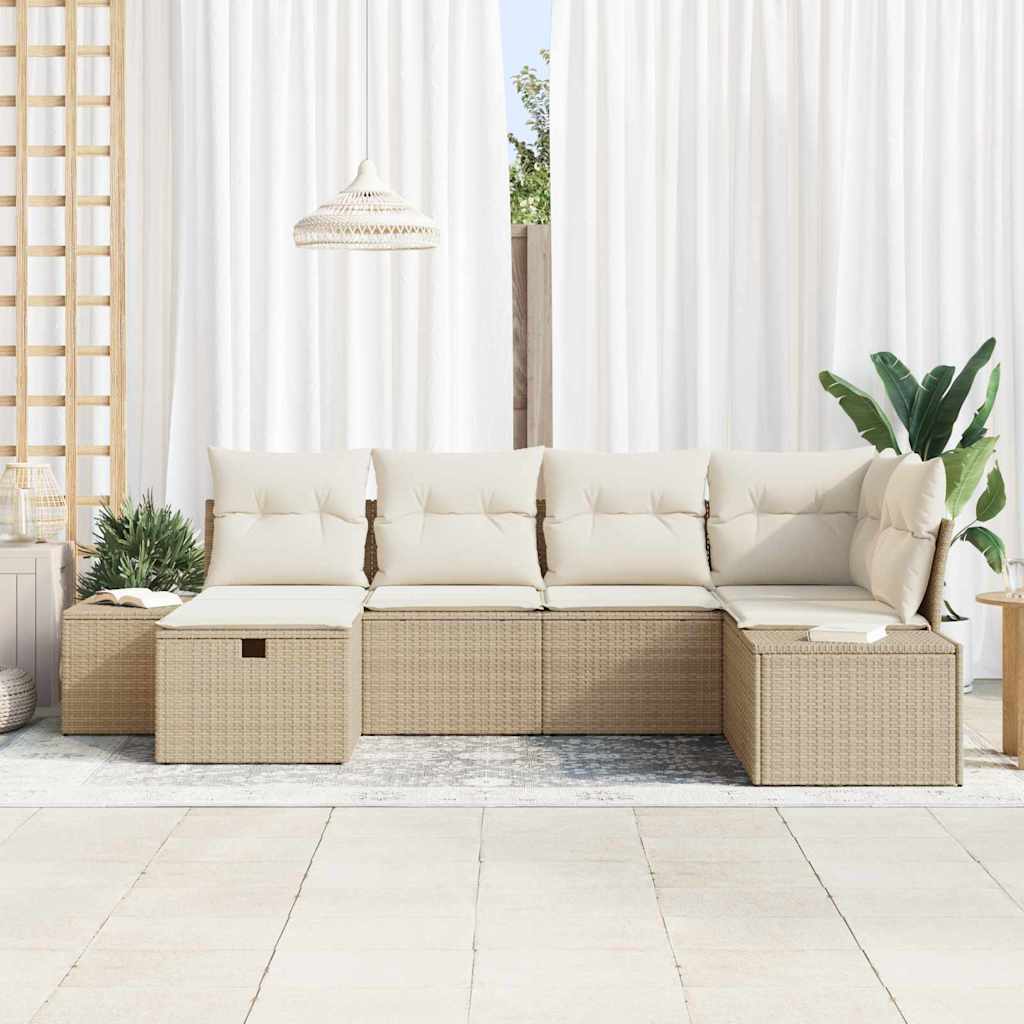 Gartensofa-set 6 stk. Beige Poly-Rattan
