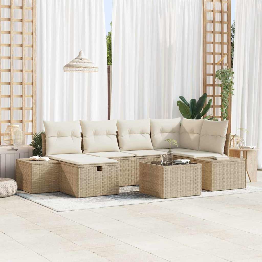 Gartensofa-set 7 stk. Beige Poly-Rattan