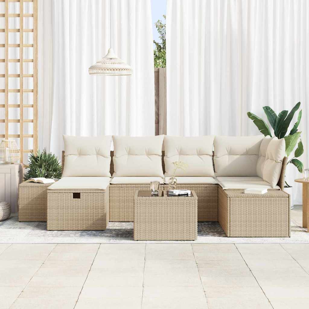 Gartensofa-set 7 stk. Beige Poly-Rattan