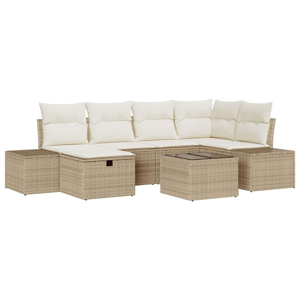 Gartensofa-set 7 stk. Beige Poly-Rattan