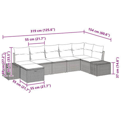 Gartensofa-set 7 stk. Grau Poly-Rattan