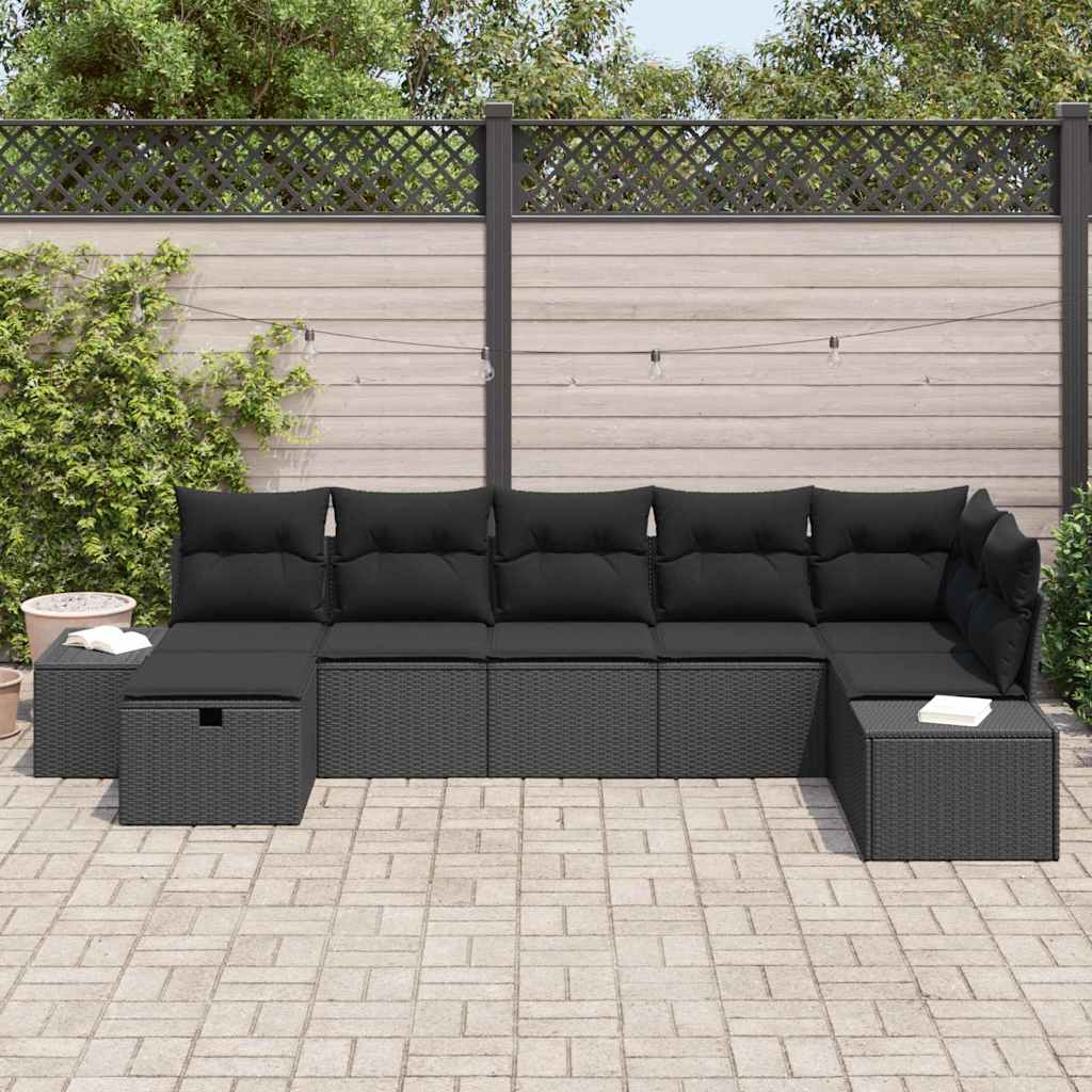 Gartensofa-set 7 stk. Schwarz Poly-Rattan