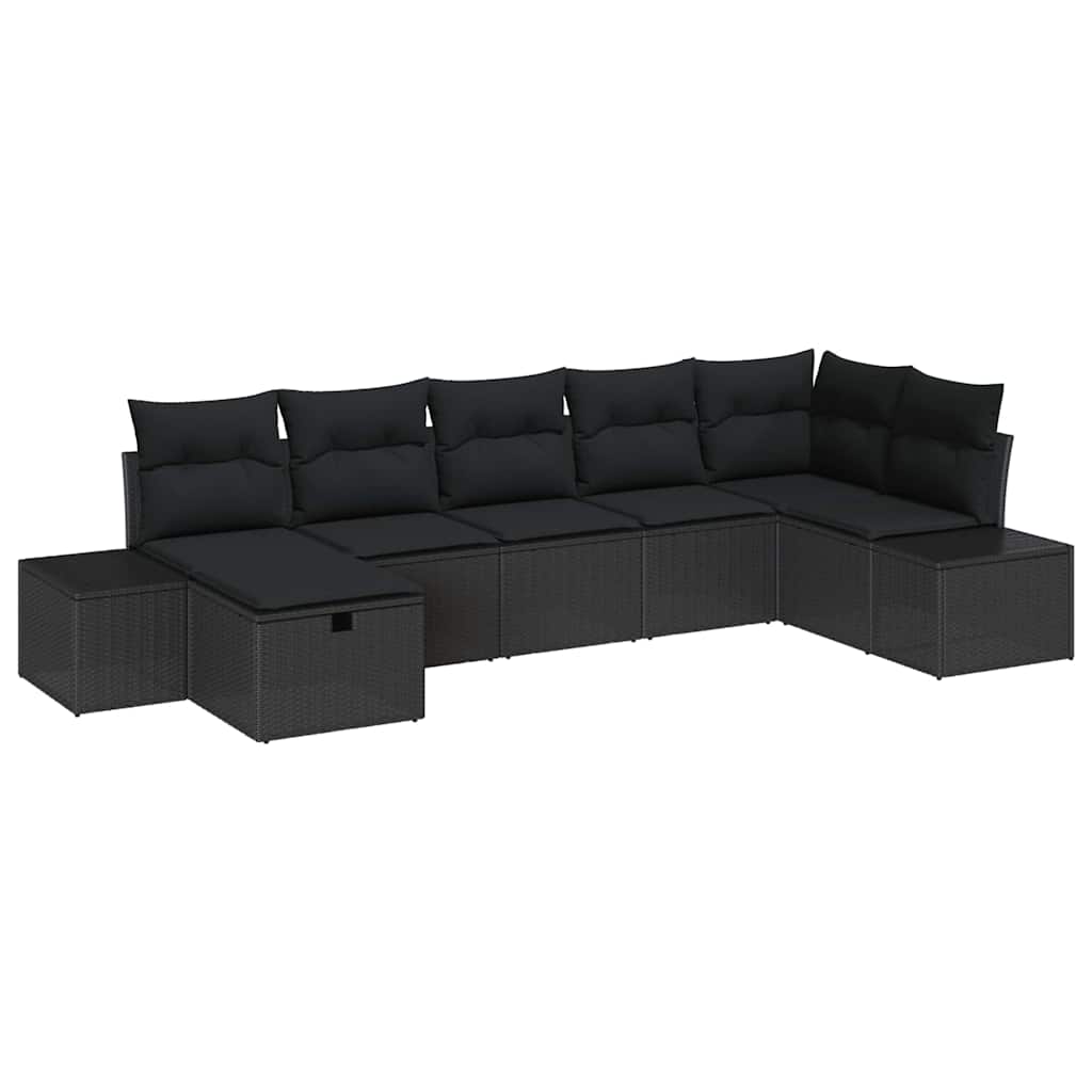 Gartensofa-set 7 stk. Schwarz Poly-Rattan