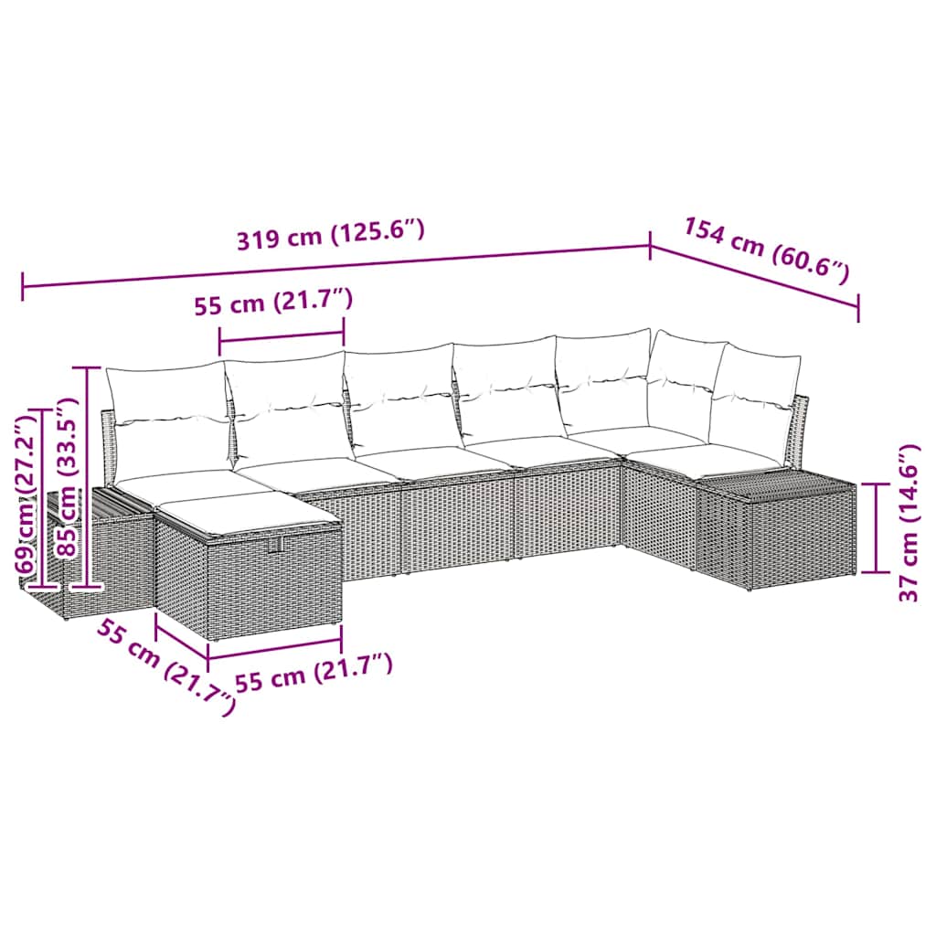 Gartensofa-set 7 stk. Schwarz Poly-Rattan