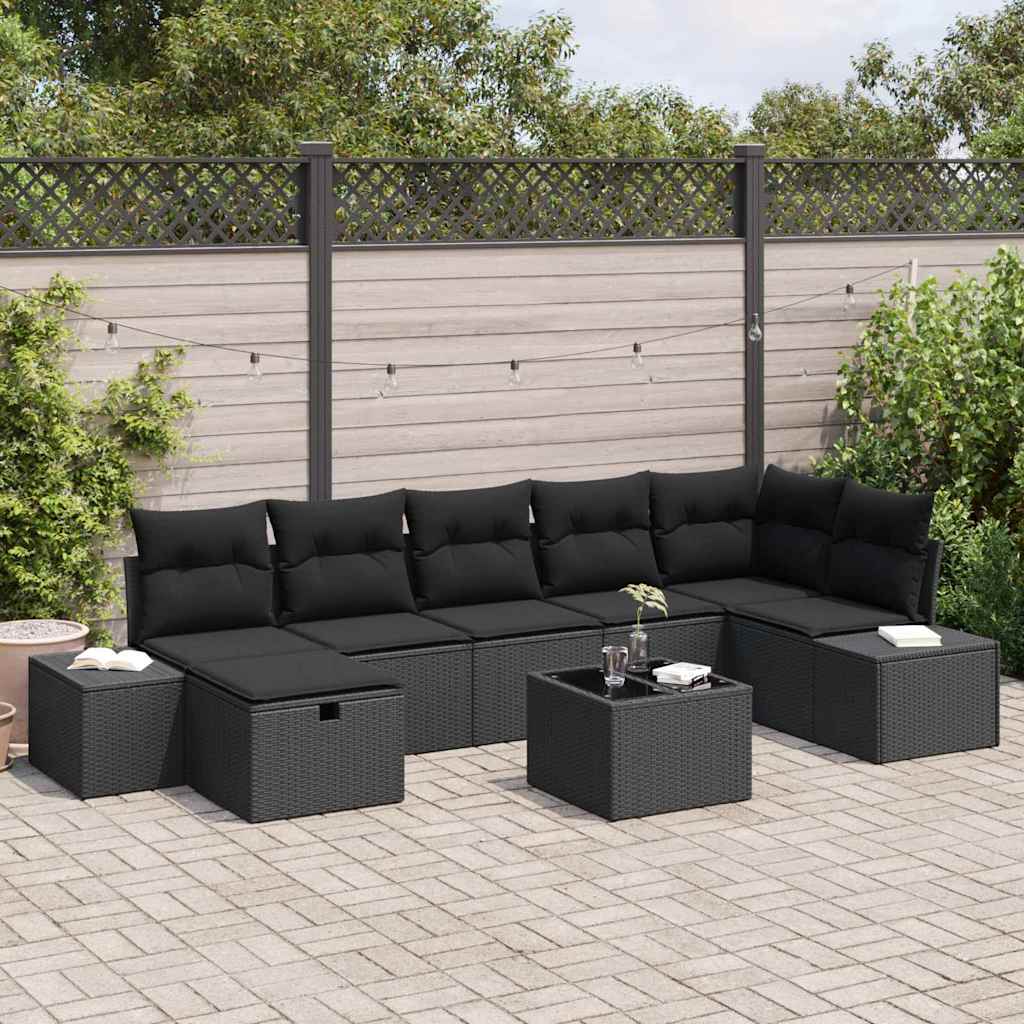 Gartensofa-set 8 stk. Schwarz Poly-Rattan
