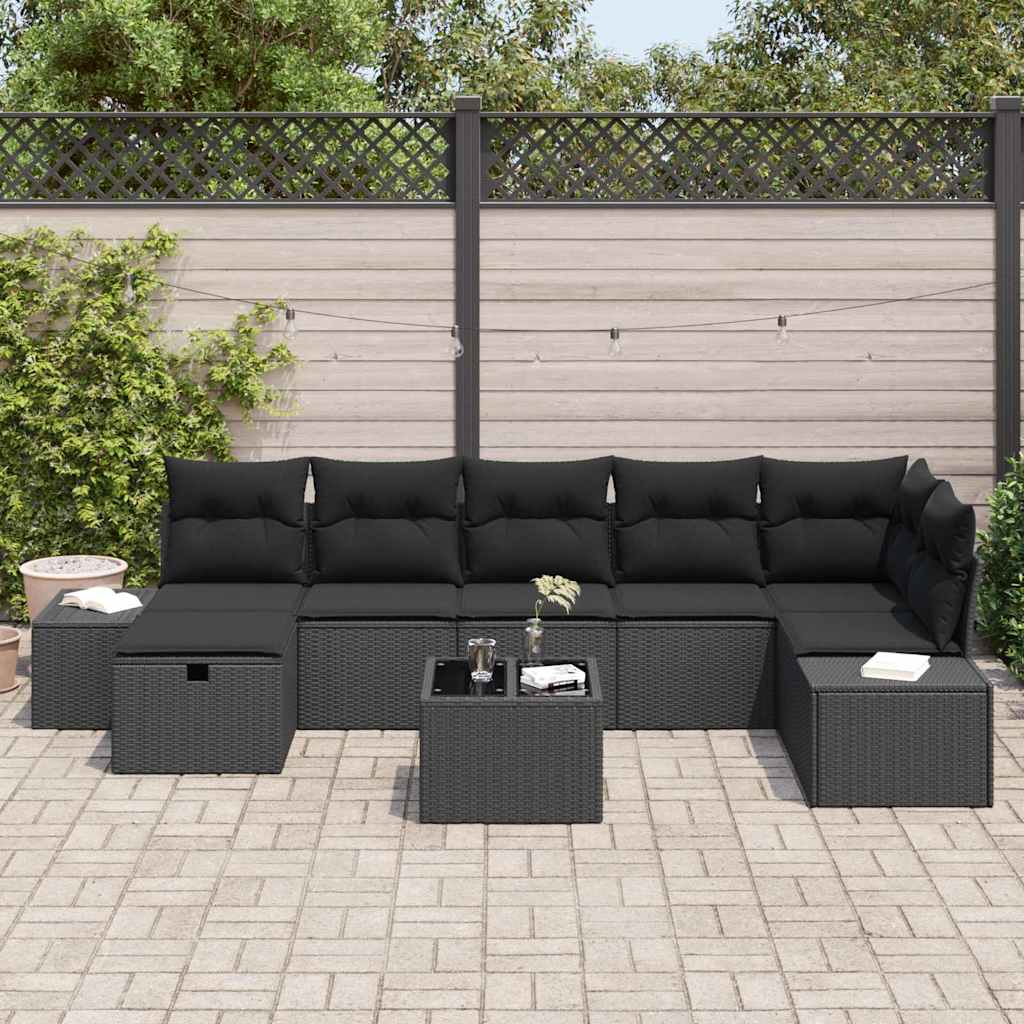 Gartensofa-set 8 stk. Schwarz Poly-Rattan