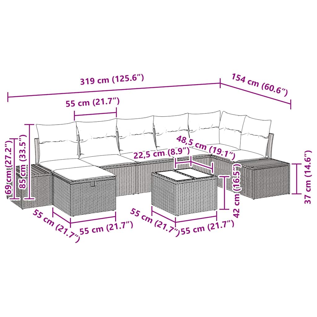 Gartensofa-set 8 stk. Schwarz Poly-Rattan