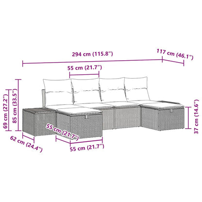 Gartensofa-set 6 stk. Grau Poly-Rattan
