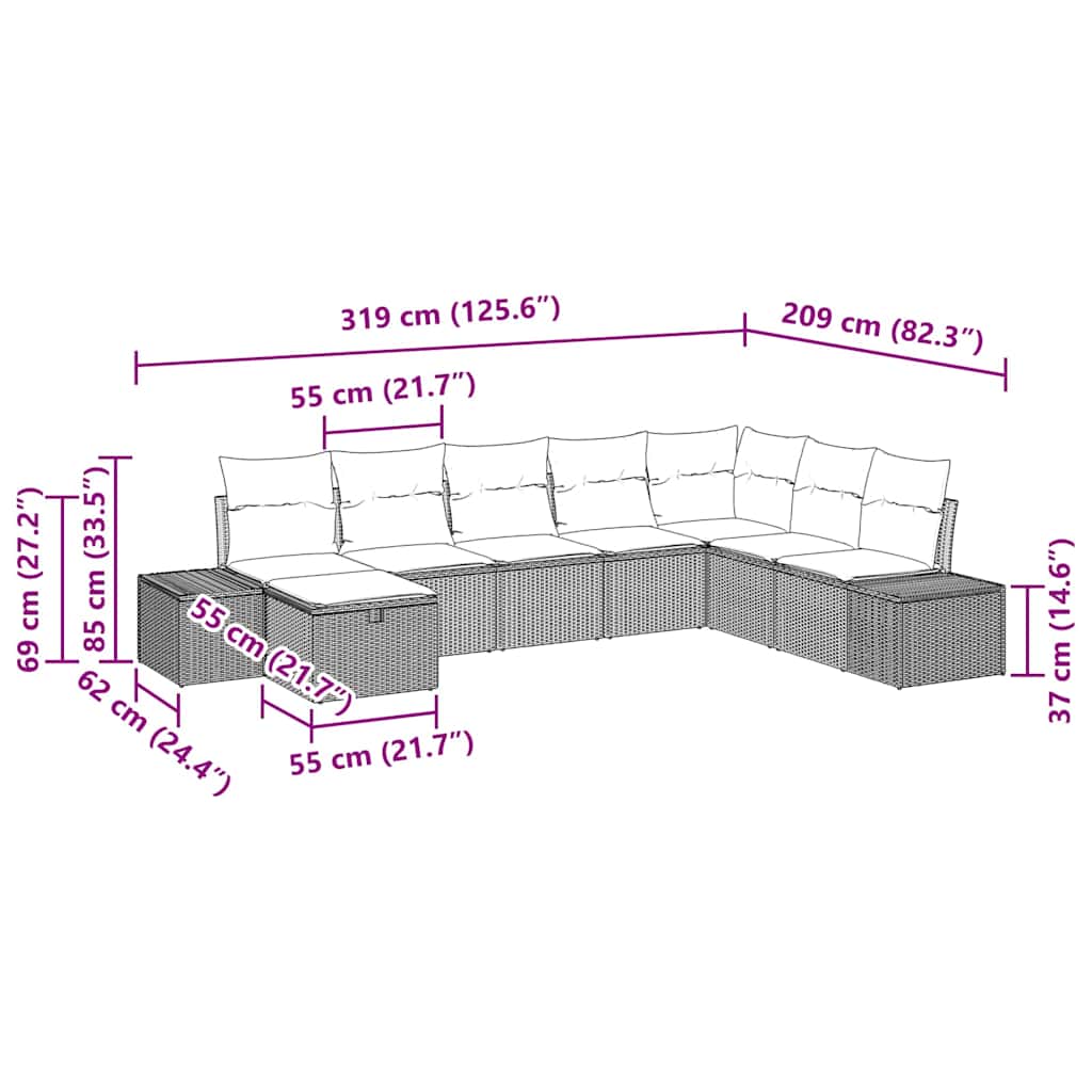 Gartensofa-set mit Kissen 8 pcs Beige Poly-Rattan