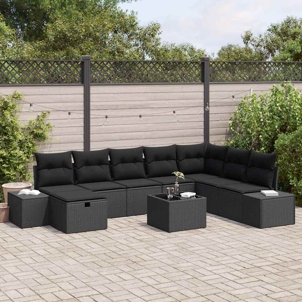 Gartensofa-set 9 stk. Schwarz Poly-Rattan