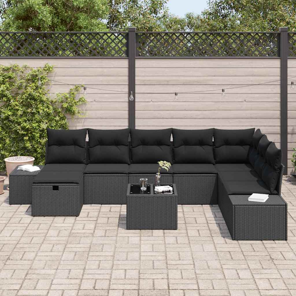Gartensofa-set 9 stk. Schwarz Poly-Rattan