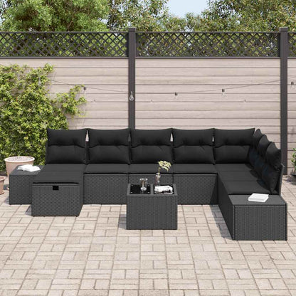 Gartensofa-set 9 stk. Schwarz Poly-Rattan