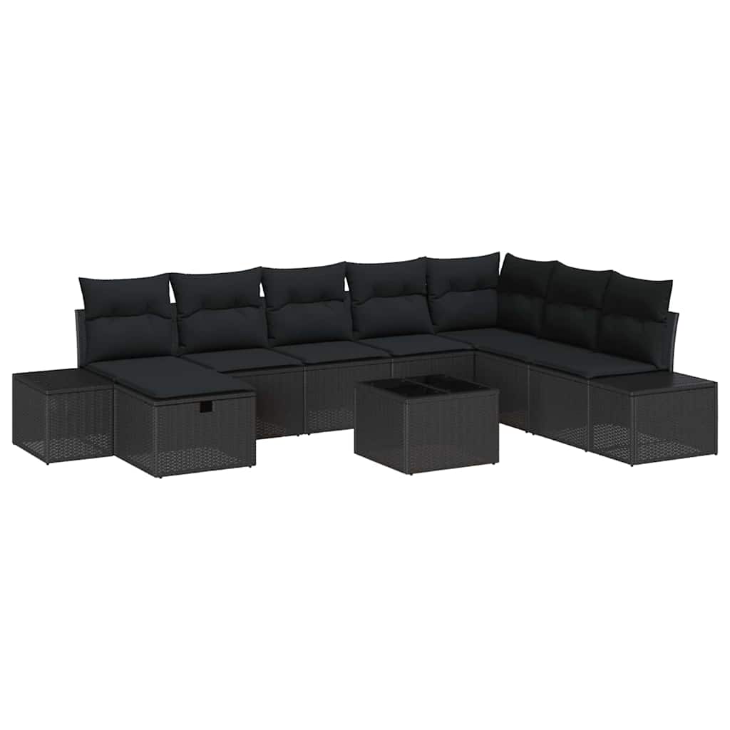 Gartensofa-set 9 stk. Schwarz Poly-Rattan