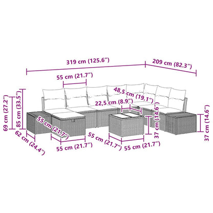 Gartensofa-set 9 stk. Schwarz Poly-Rattan