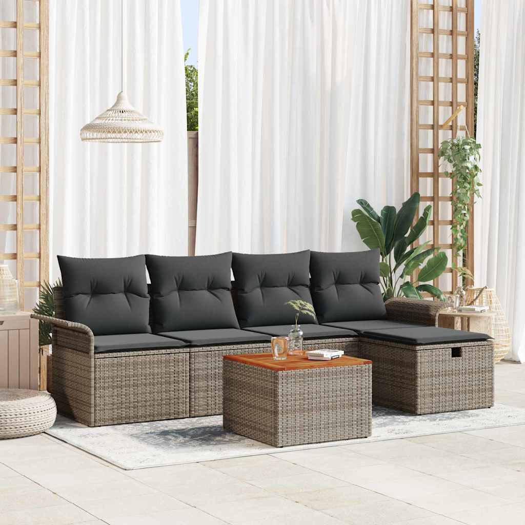 Gartensofa-set 6 stk. Grau Poly-Rattan