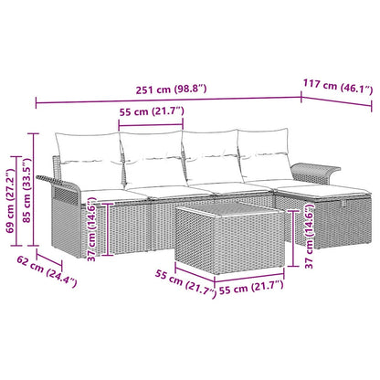 Gartensofa-set 6 stk. Schwarz Poly-Rattan