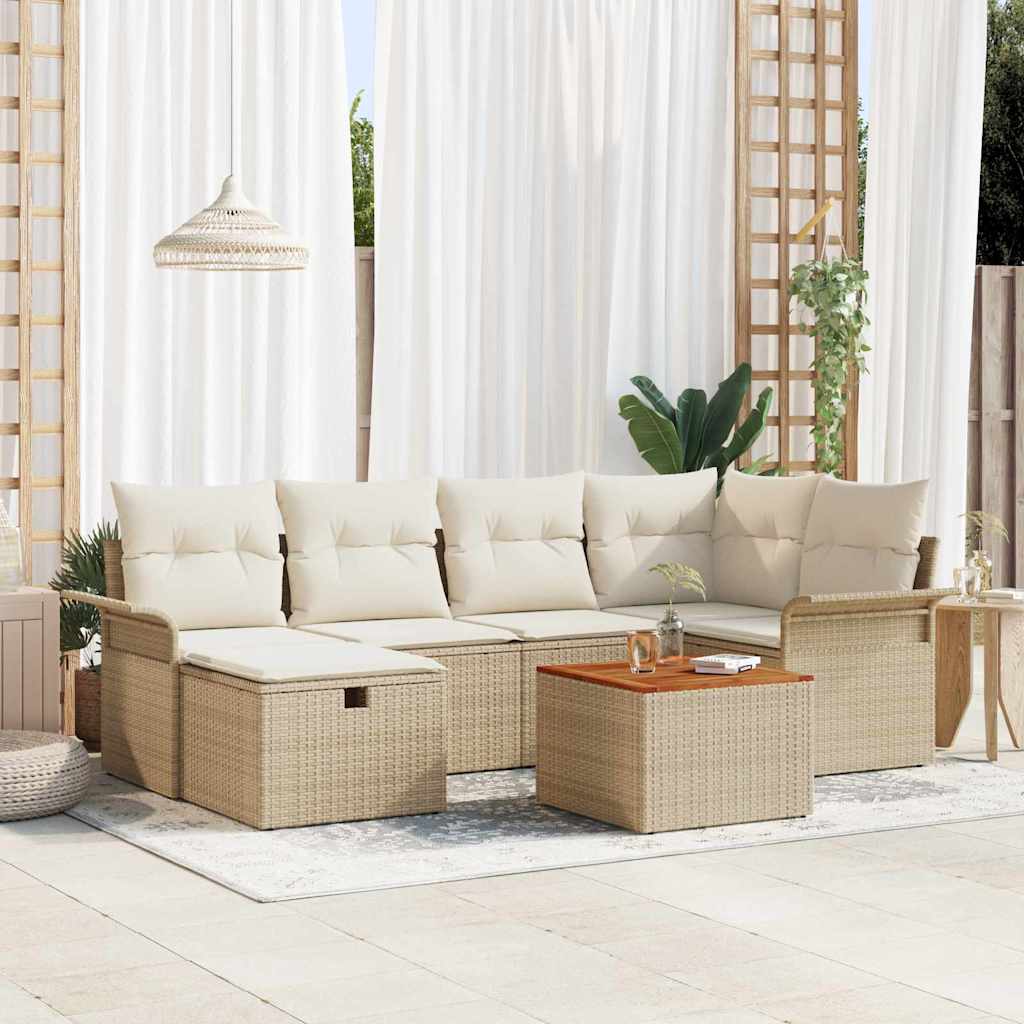 Gartensofa-set 7 stk. Beige Poly-Rattan