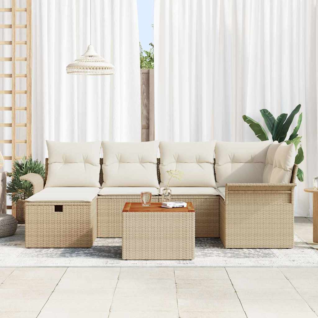 Gartensofa-set 7 stk. Beige Poly-Rattan