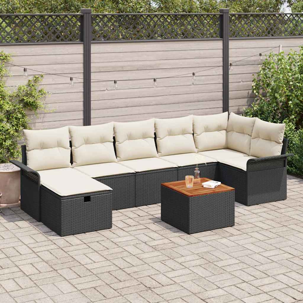 Gartensofa-set mit Kissen 8 pcs Schwarz Poly-Rattan