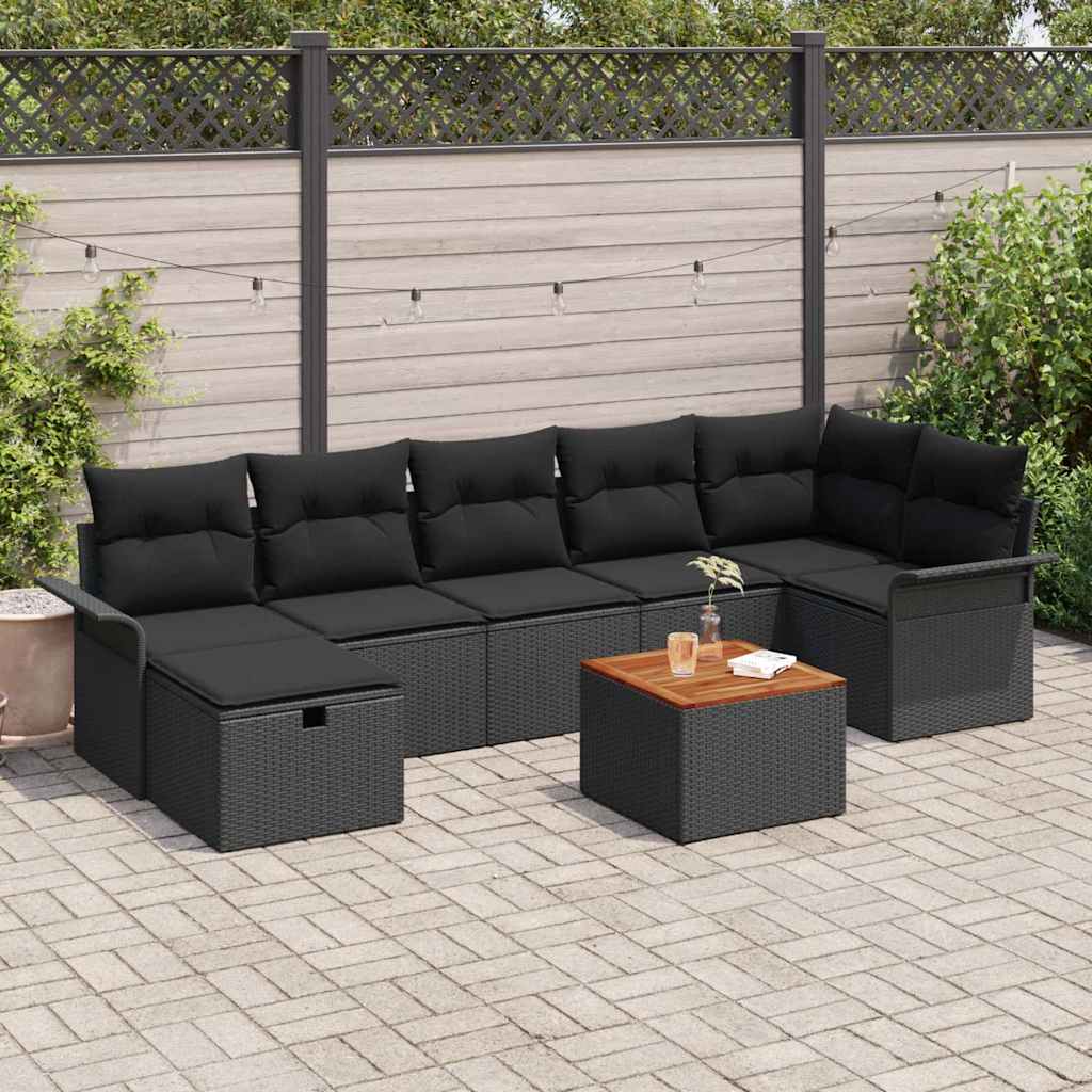 Gartensofa-set 8 stk. Schwarz Poly-Rattan