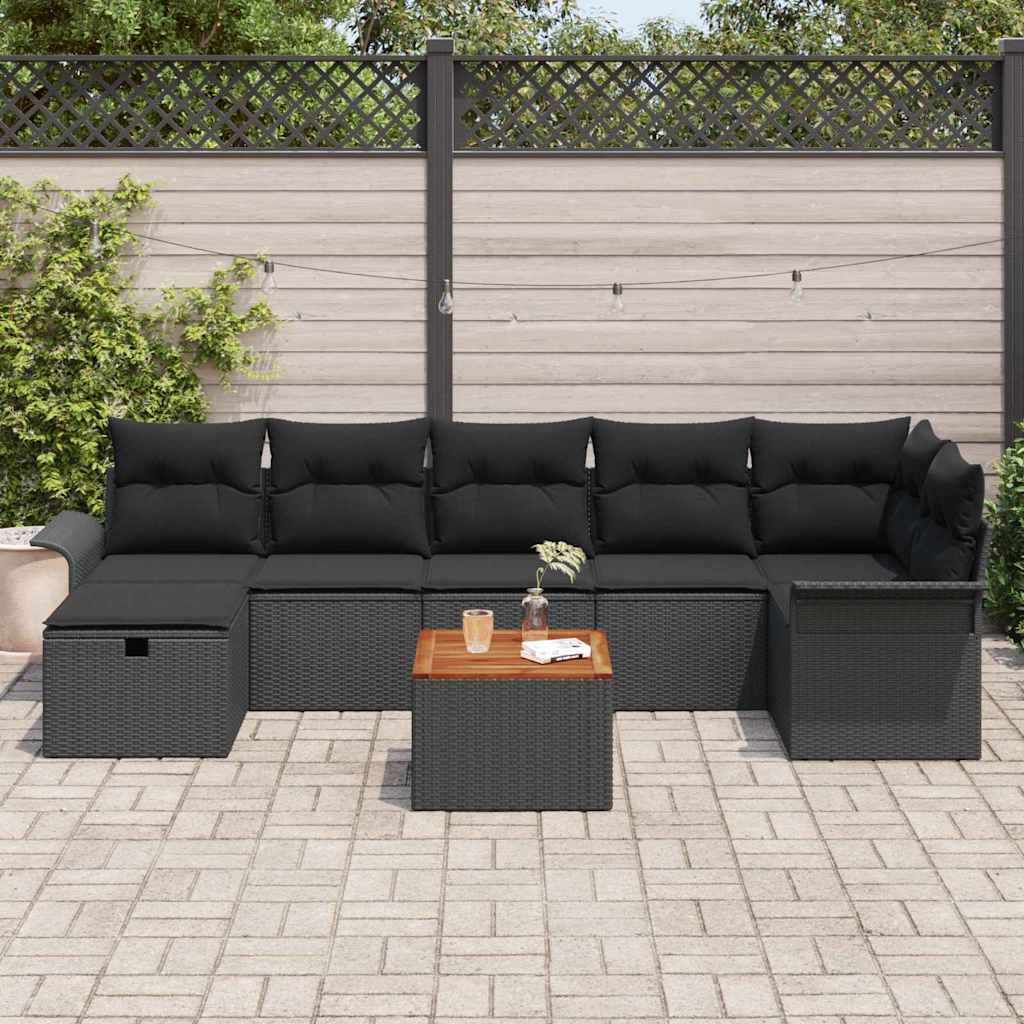 Gartensofa-set 8 stk. Schwarz Poly-Rattan