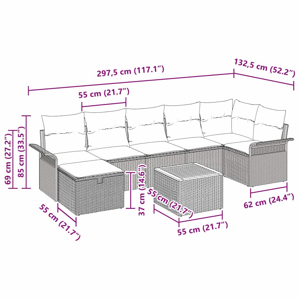 Gartensofa-set 8 stk. Schwarz Poly-Rattan