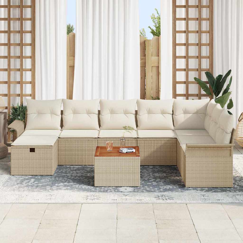 Gartensofa-set mit Kissen mit Speicher 9 pcs Beige Poly-Rattan