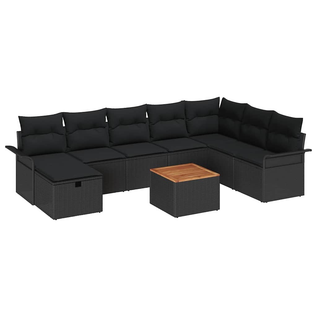 Gartensofa-set mit Kissen 9 pcs Schwarz Poly-Rattan