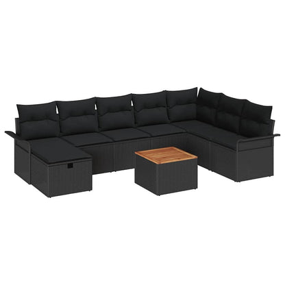 Gartensofa-set 9 stk. Schwarz Poly-Rattan
